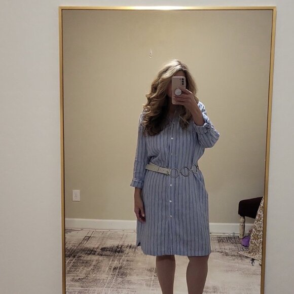 J. Jill Linen Front Button Shirt Dress Sleeves Roll up Small Collar Blue Size L - Picture 9 of 15